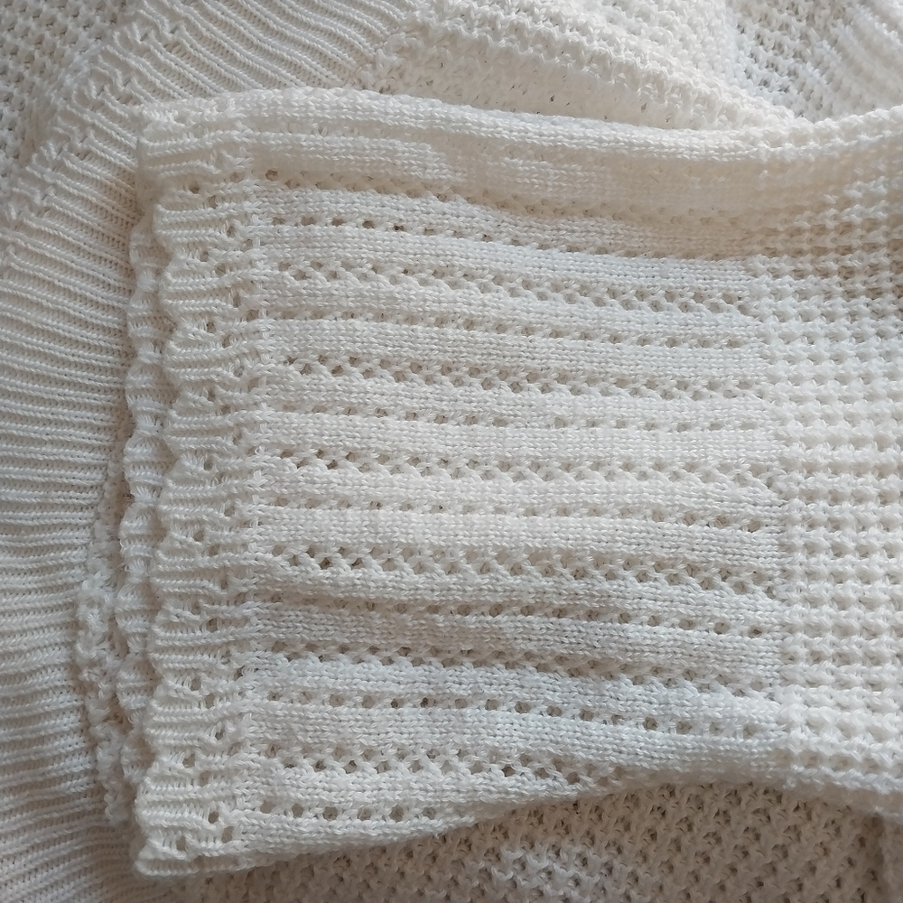Vintage Notations Womens Size 3X Crochet Knit White Crop Open Cottage Cardigan - Picture 7 of 11
